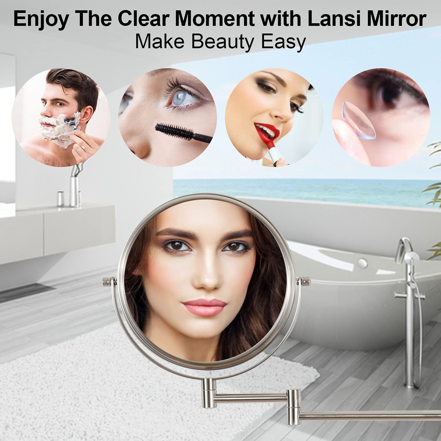 LANSI Magnifying Mirror Wall Mounted, 1X/10x Wall Mounted Makeup Mirror 8" Height Adjustable Magnifying Makeup Mirror, 360° Swivel Vanity Mirror Gift for Teen Girls, Women or Boyfriend, Nickel