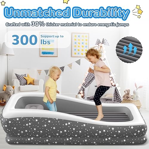Miniatura 5 de Cama inflable de viaje para niños pequeños portátil y segura, cama inflable para niños con 4 lados, colchón de aire para niños ideal para acampar al