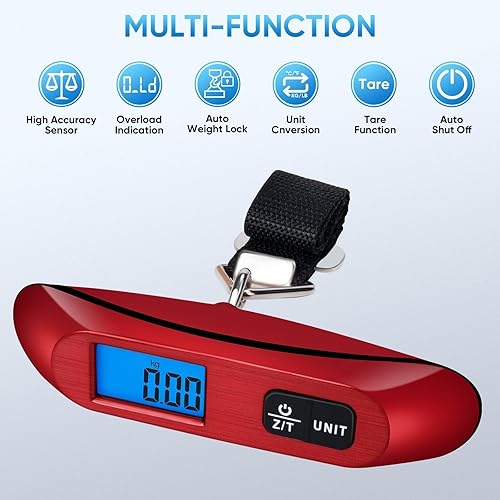Miniatura 4 de ROMECH Báscula de equipaje con retroiluminación, báscula digital portátil para maleta, carga de 110 libras con gancho, artículos esenciales de viaje