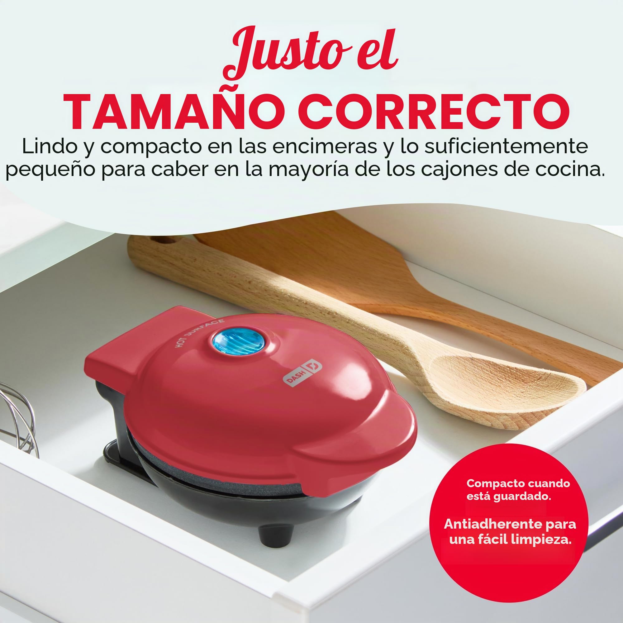 Dash - DMW001RD - Gofrera de tamaño mini, para hacer gofres individuales, hash browns, gofres keto, con superficies antiadherentes fáciles de limpiar, 10,16 cm, color rojo
