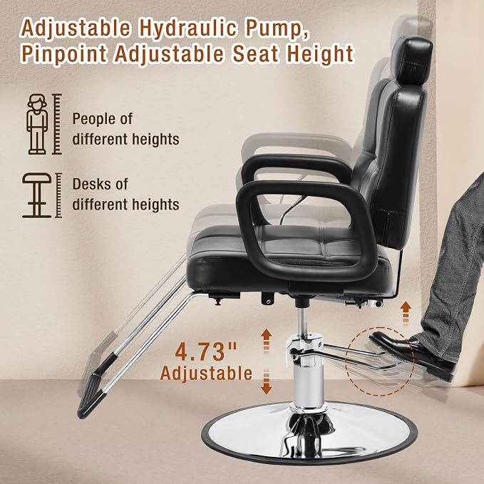 Silla de peluquería reclinable con reposacabezas negra miniatura 7