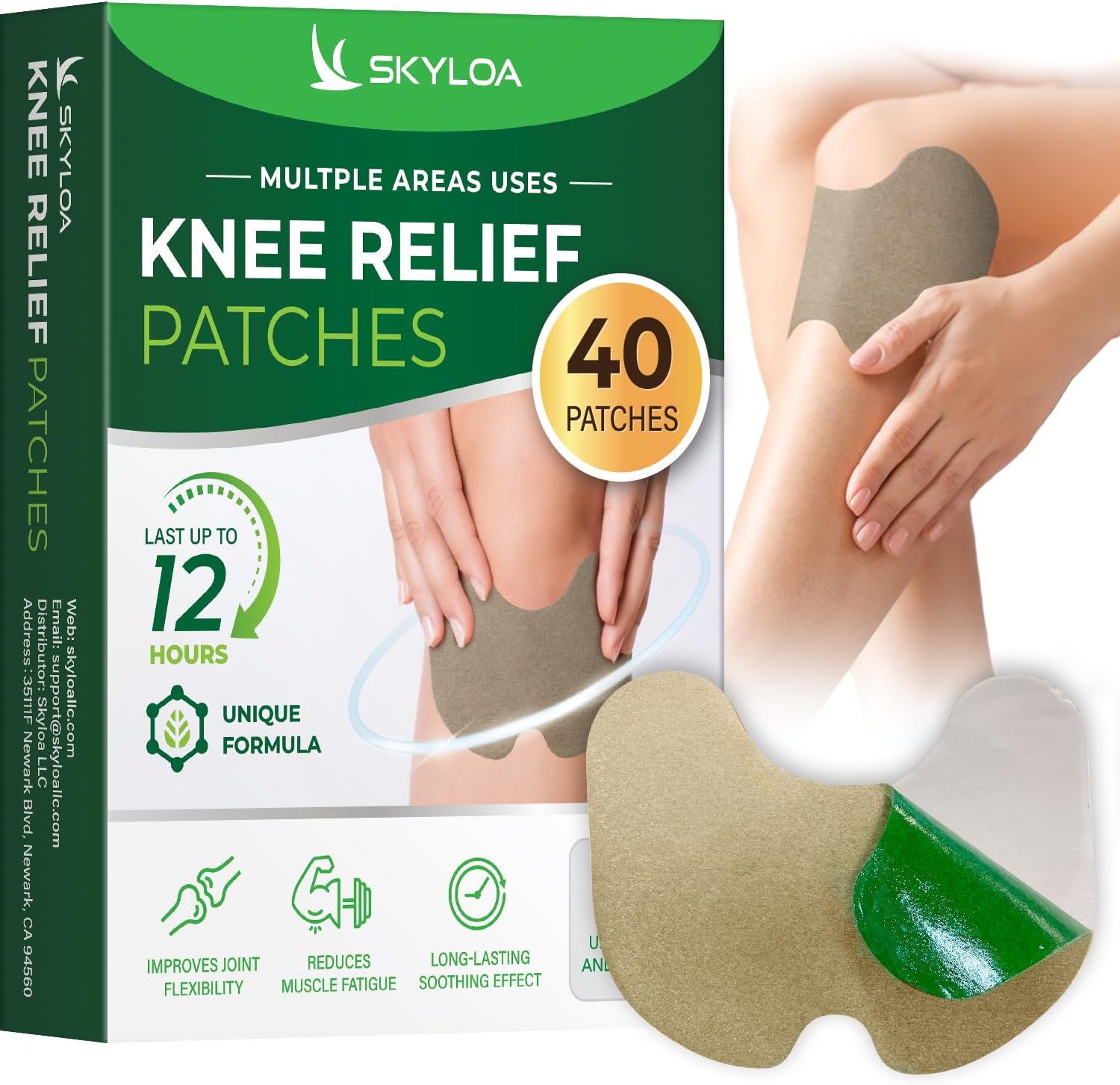 Knee Relief Patches, Knee Patches, Heat Patches for Joint Back Shoulder Neck, Herbal Patches for Knee, Wormwood Extract Sticker for Knee, Long Lasting Relief for Muscle, Up to 12 Hrs | 40 Count