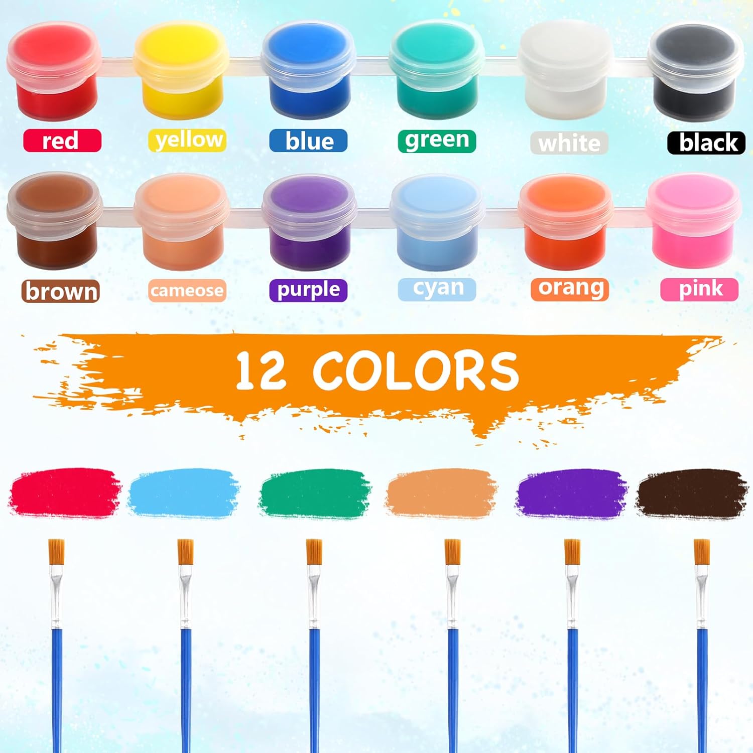 24 Set Mini Canvas Panels and Easel Painting Kit,48 Acrylic Paint Strips with 48 Brushes,24 Paint Palettes,Mini Watercolor Paint Set for Painting Crafts Birthday Party Favors (6" X 6") - Image 3