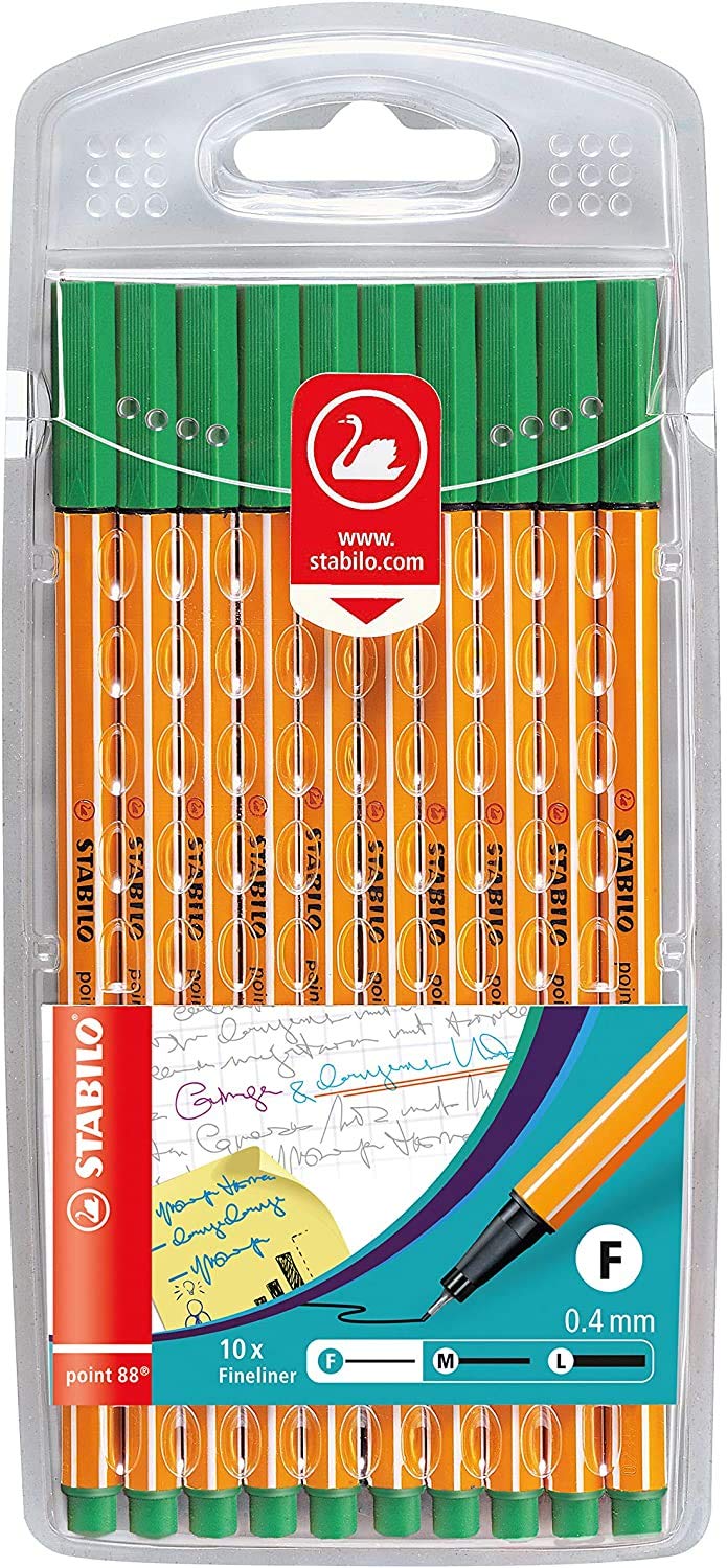Stabilo Point 88 Lot de 10 feutres fins : noir, rouge, bleu, vert