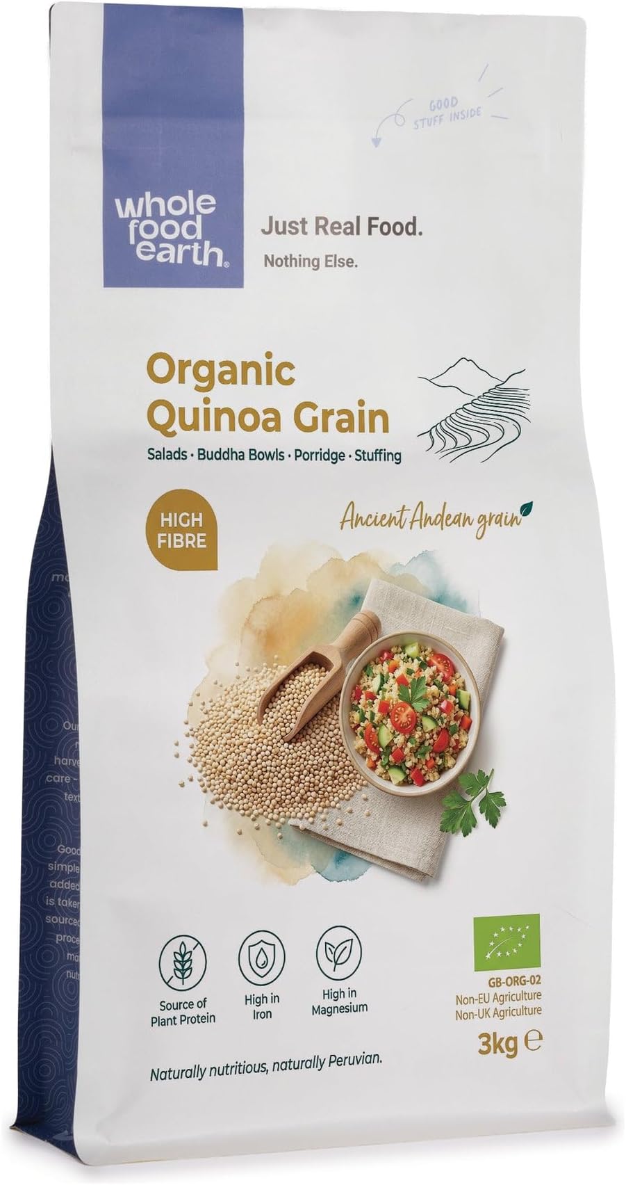 Wholefood Earth Organic Quinoa Grain – 3 kg | Raw | GMO Free | Vegan | High Fibre | Certified Organic