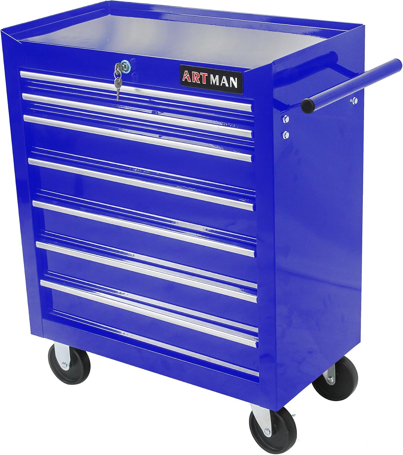 Runboll Rolling Tool Chest Cabinet 7 Drawers, Toolbox Organizer with Wheels and Locks, Combo Multifunctional Tool Cart (Blue)