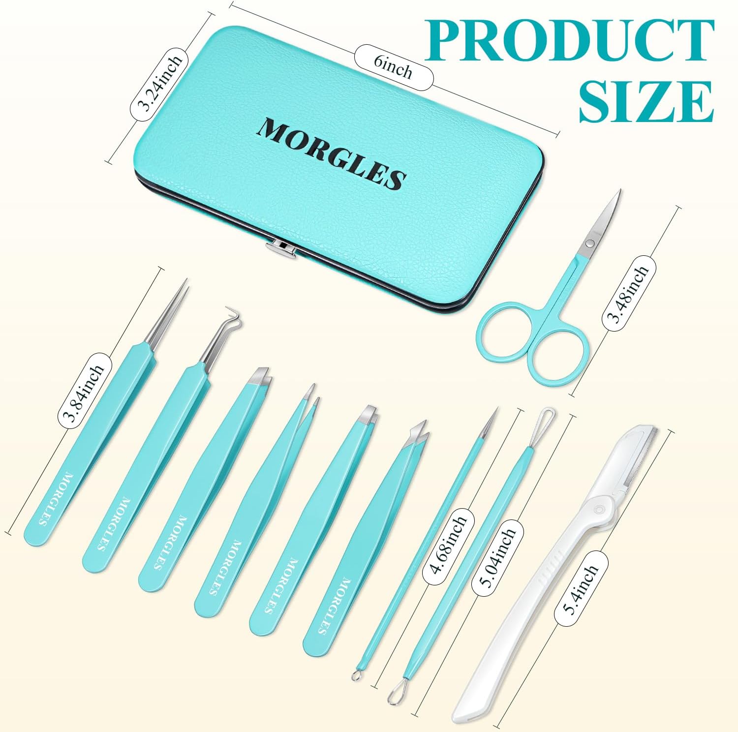 Tweezers for Women Facial Hair, 10 in 1 Pimple Popper Tool Kit | Eyebrow Tweezers Kit with Eyebrow Trimmer & Scissors, Razor, Travel Bag, Daily Shaping & Spot Care