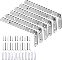 LSK Heavy Duty Stainless Steel L Brackets 5x2 Inch 42lb Max Load Rustproof Corner Shelf Supports Pack of 6