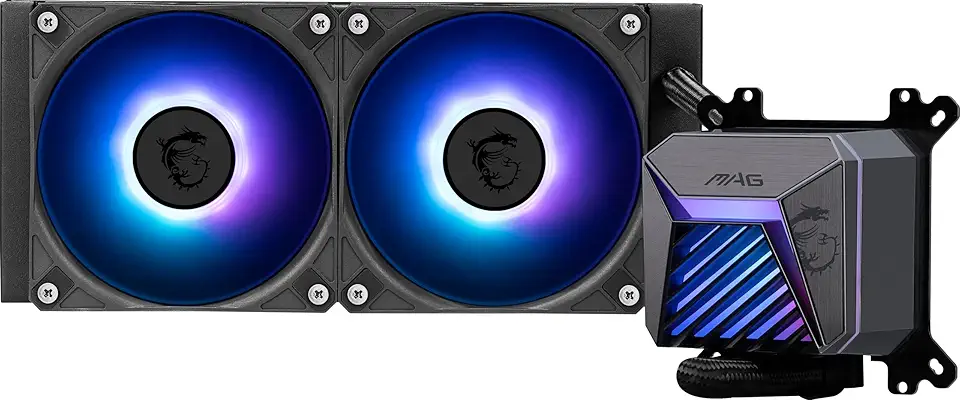MSI MAG CORELIQUID A15 240 - AIO ARGB CPU Liquid Cooler - 240mm Radiator - AM5, LGA 1851 Ready - Dual 120mm ARGB PWM Fans, Black