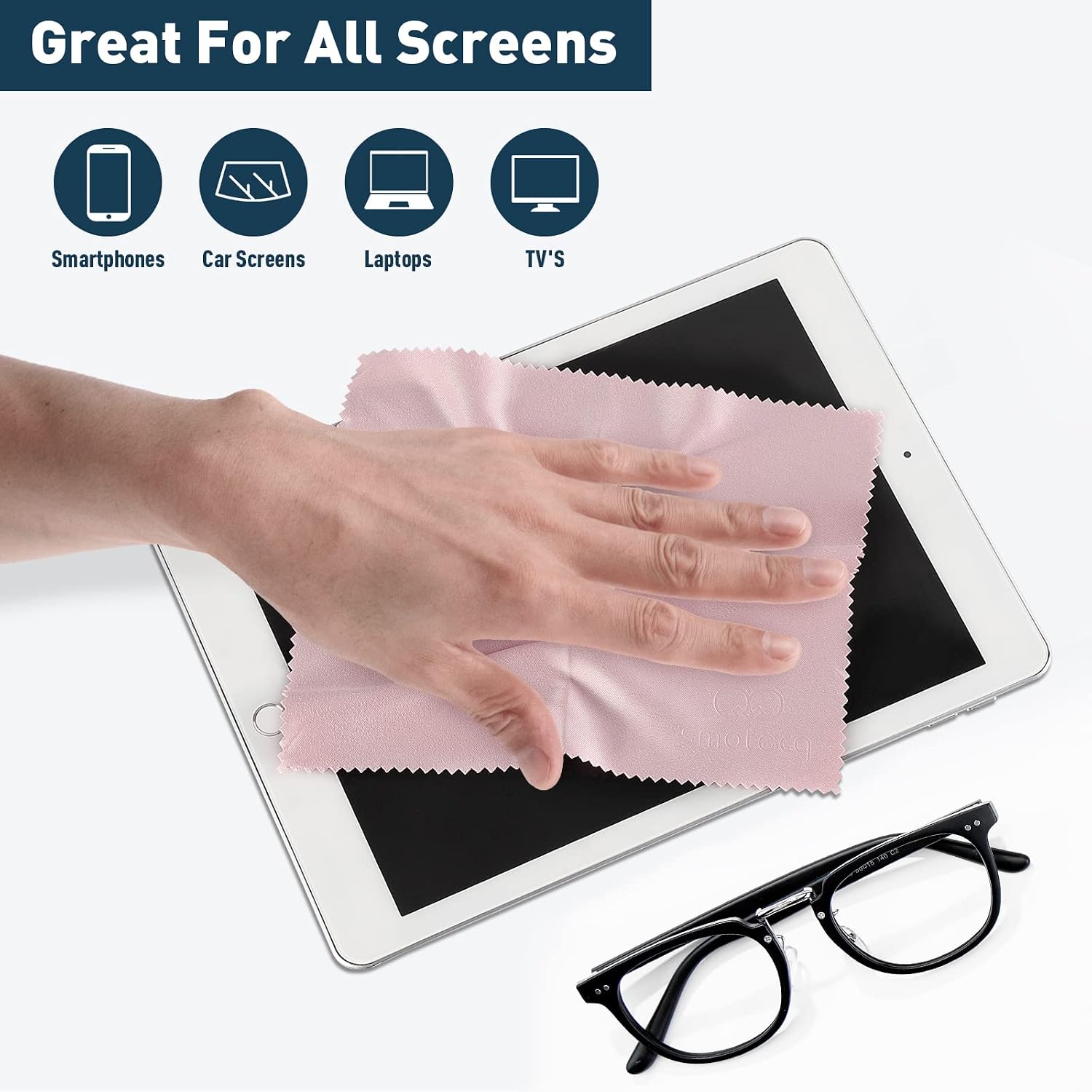 12 Pack Assorted Colors Microfiber Cleaning Cloths - Cleans Lenses, Glasses, Screens, Cameras, iPad, iPhone, Eyeglasses, Cell Phone, LCD TV Screens and More (6X7)