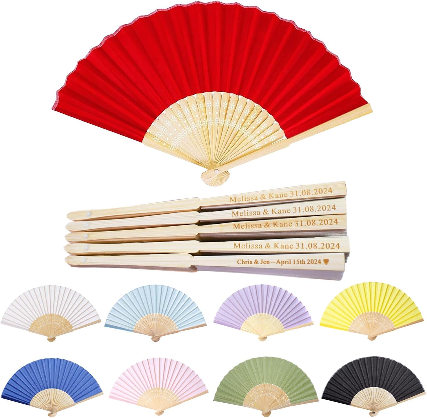 Personalized Folding Hand Fans Engraved Pink Silk Fans, 15 Pieces Summer Wedding Fans, Custom Silk-Bamboo Fans Bridal Dancing Props Church Wedding Party Favors