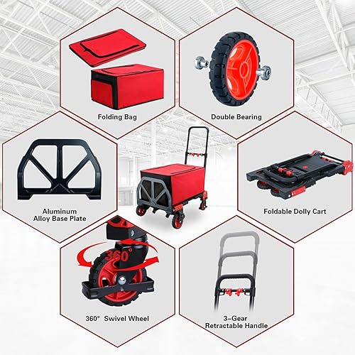 Miniatura 4 de Carro de mano plegable 2 en 1, carrito de mano plegable portátil de capacidad de 330 libras, carro de mano plegable con mango retráctil, carrito