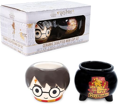 Miniatura 2 de Silver Buffalo Harry Potter Gryffindor Cauldron - Juego de 2 tazas de cerámica esculpidas en 3D, perfecto como juego de azúcar, crema o leche, 3.5