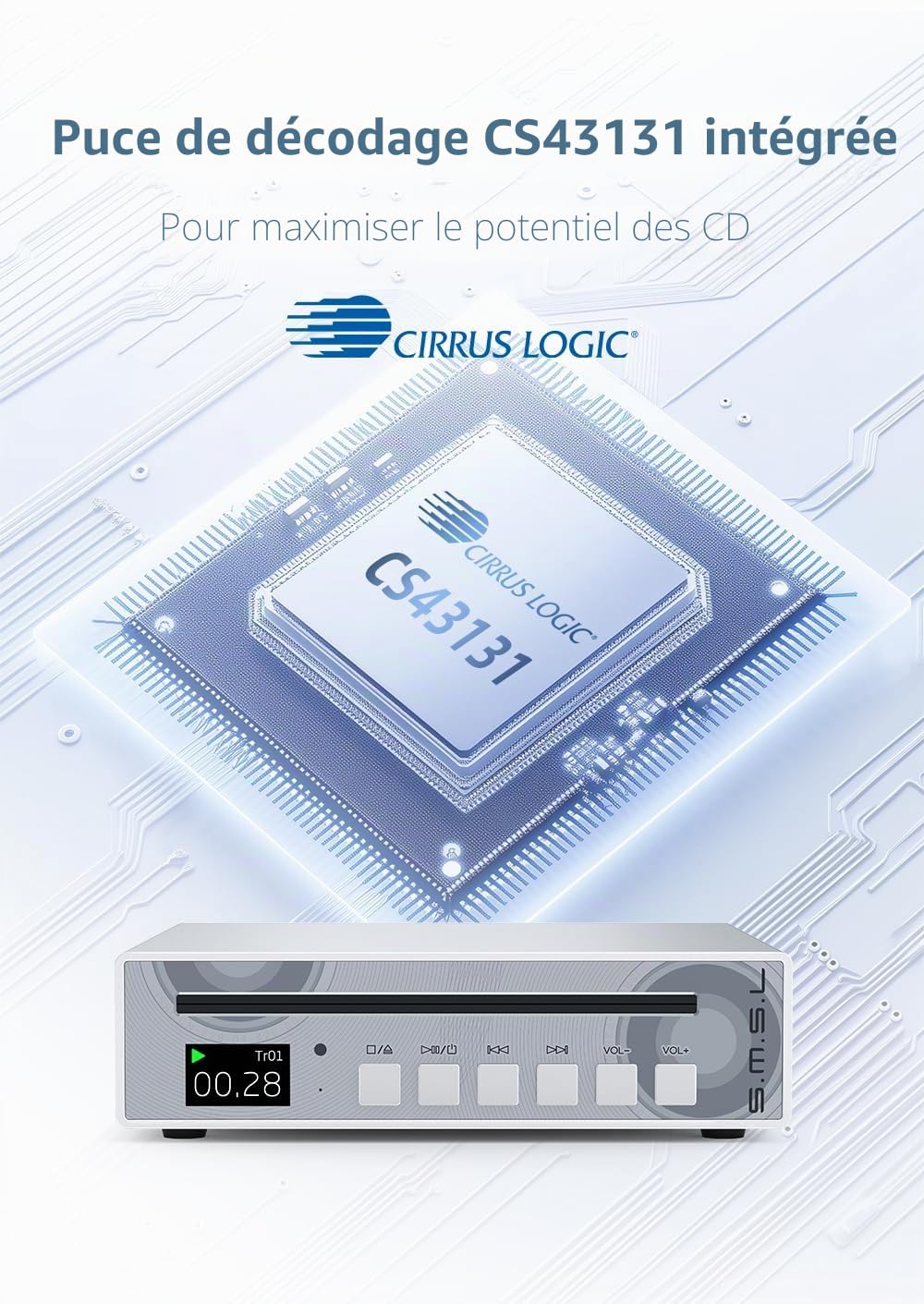 S.M.S.L VMV PL100 CS43131 Lecteur CD avec télécommande Noir