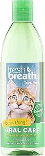 TropiClean Fresh Breath Water Additive for Cats, Cat Teeth Cleaning and Breath Freshener Solution, Complete No Brushing Dental Care, 16 oz.