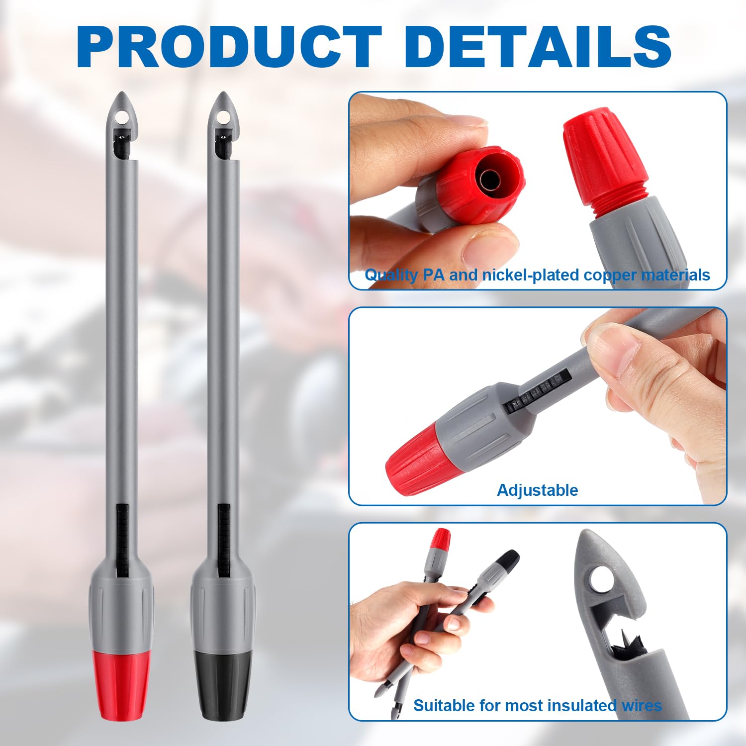 4pcs Wire Piercing Probe Kit, 7.48x0.79in Insulation Piercing Clip Wire Piercing Tool Piercing Probes for TP81 Multimeter Voltage Voltmeter Thermometer Testing(2mm, 4mm)