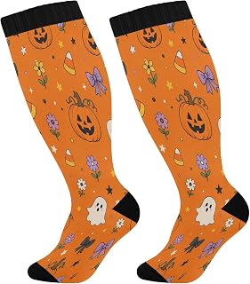 Bloom Dark Plus Size Printed Gradient Compression Knee-High Socks | Polyester, Single-side Printed, Reinforced Black Toe & Heel, Plus-Size, Running, Fitness, Travel, Daily Wear, Gift-Available