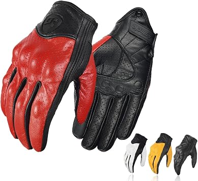 Motorcycle Gloves for Men,Goatskin Leather Motorcycle Riding Gloves,Vintage Summer Perforated Motorcycle Gloves for Women
