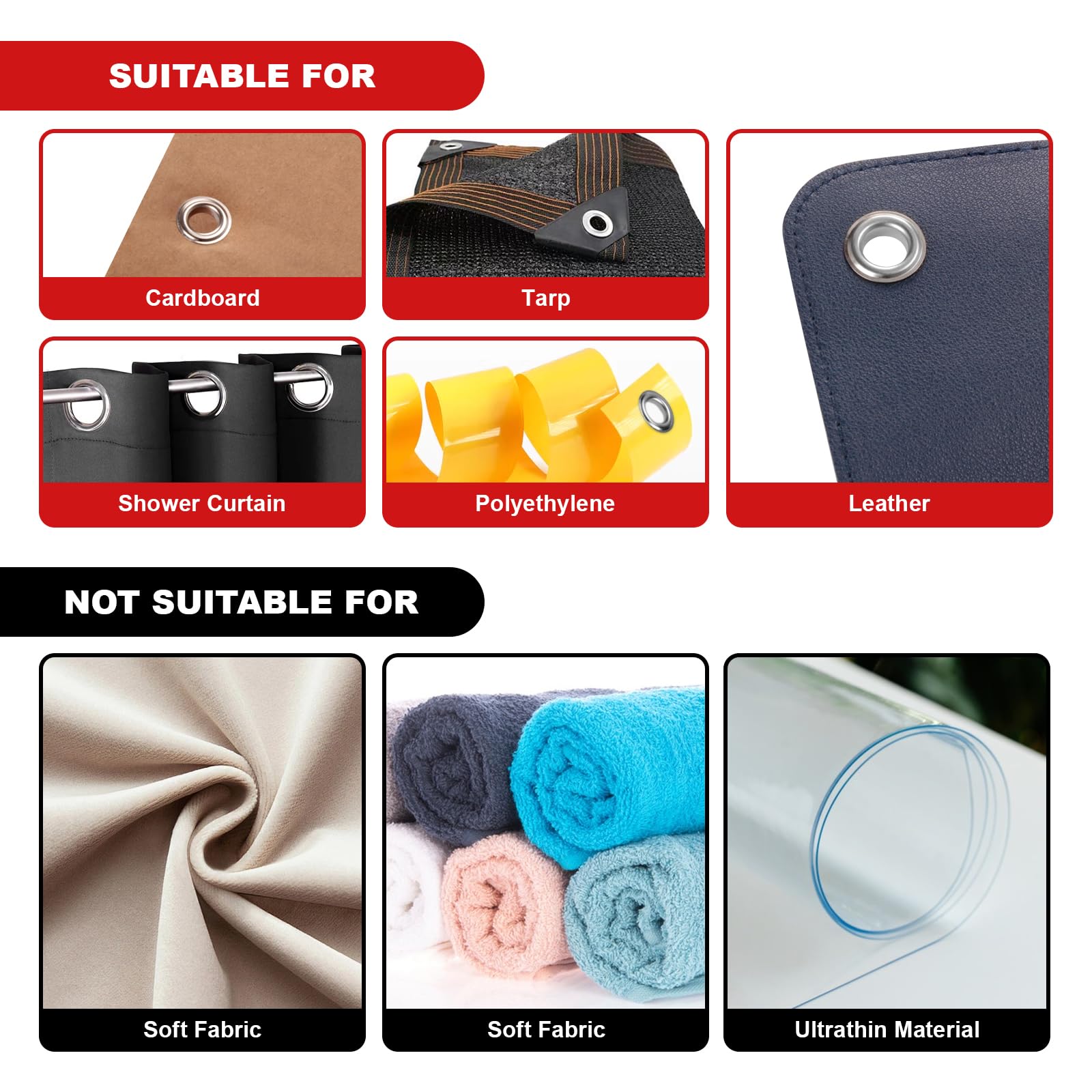 Kit de herramientas con ojales, con alicates de ojales de mano en dos tamaños, junto con 100 ojales plateados (10 mm) y 100 piezas (6 mm), herramienta de ojales para lonas, tela, cortinas de