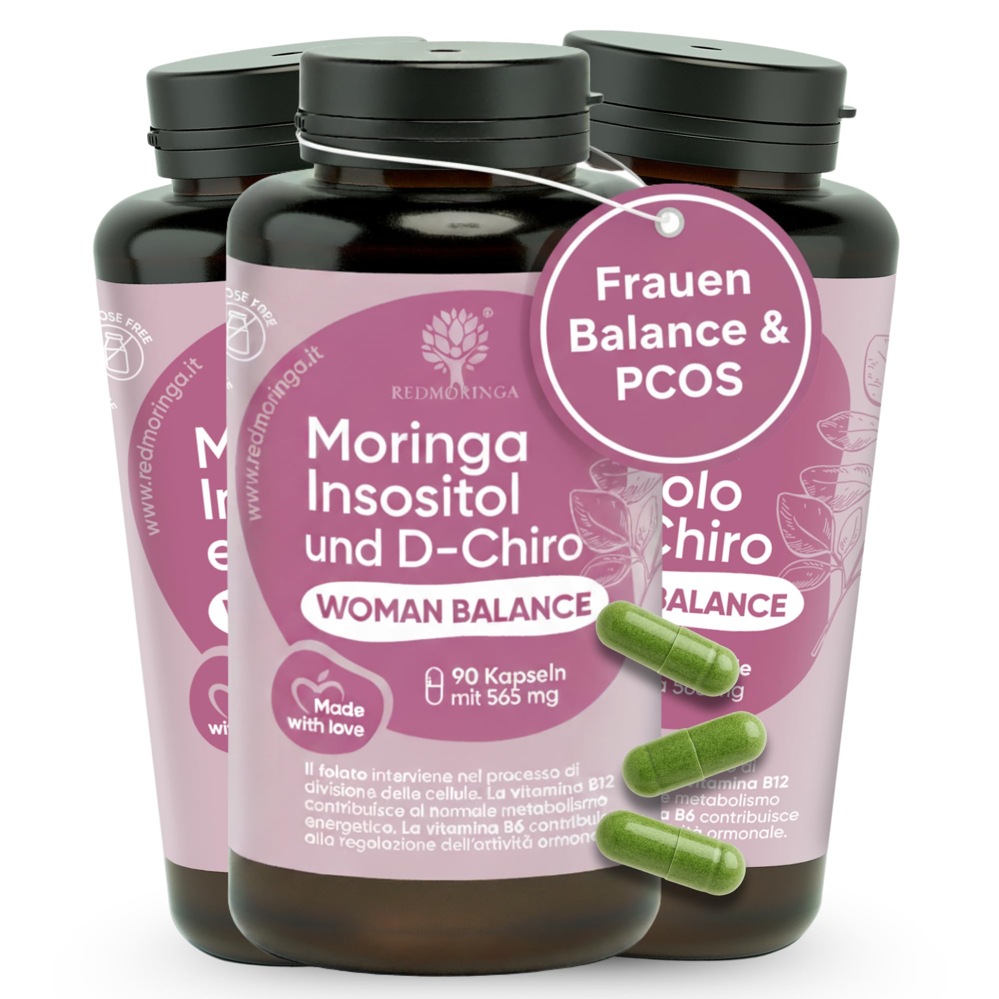 Women Balance PCOS Formula mit Myo Inositol & Bio Moringa Vitamin B Komplex mit B12 & B6 & Folsäure - Unterstützt Hormonhaushalt & Menstruationszyklus - 270 Kapseln