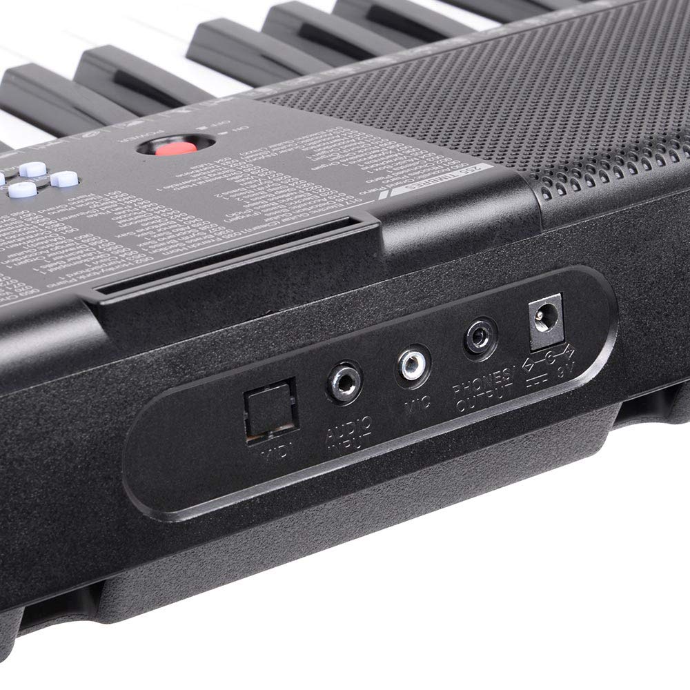Bakaji Teclado musical plano electrónico, 61 teclas multifunción con 255 ritmos, 50 canciones preestablecidas, entrada AUX y soporte para partituras