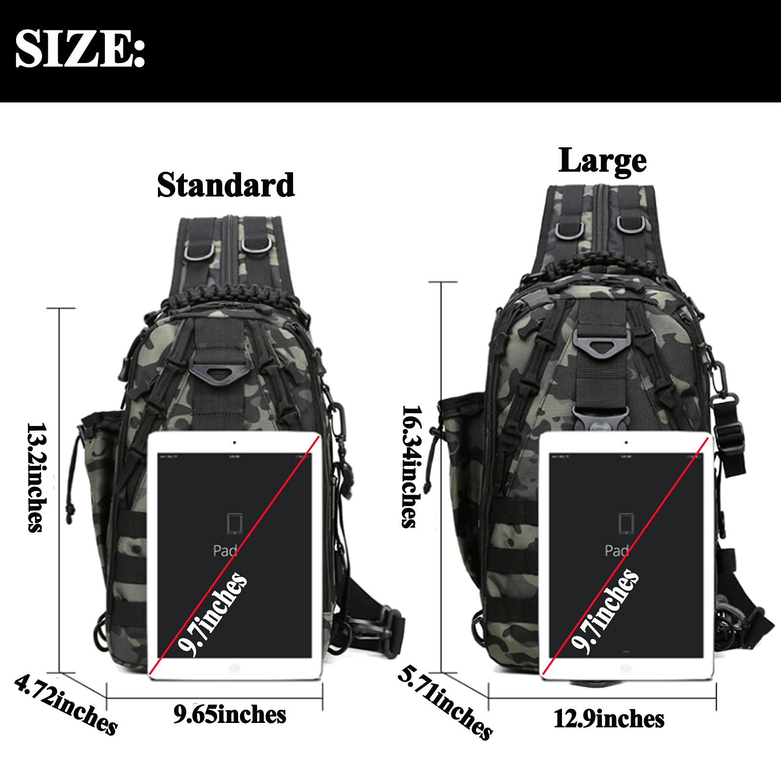 Mochila de almacenamiento para aparejos de pesca – Bolsas de pesca resistentes al agua al aire libre mochilas con correa de caña de pescar (grande (16.3412.95.71 cm) – camuflaje negro