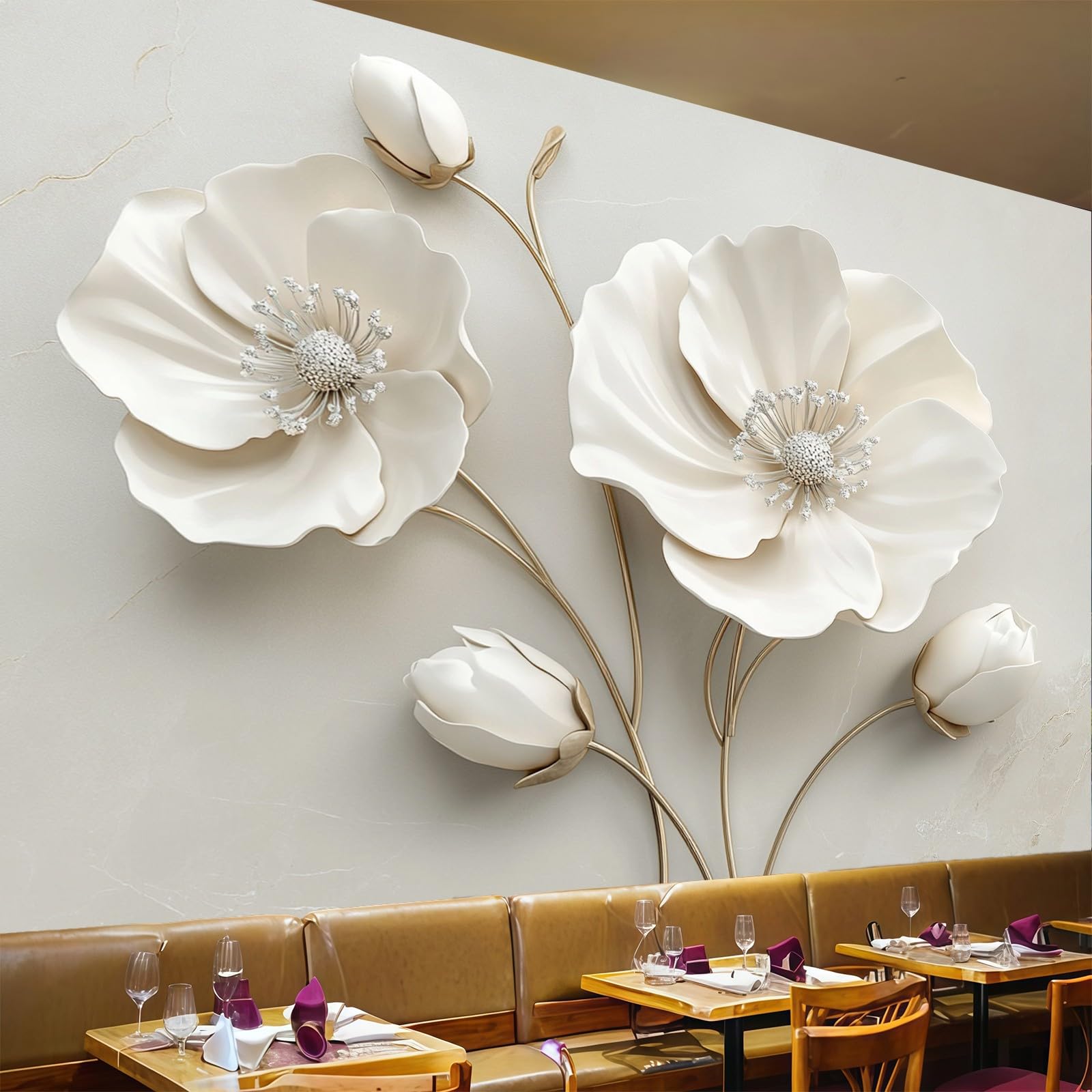 Papier peint fleurs de qualité intissée supérieure 200x140 cm gris clair pour décoration raffinée