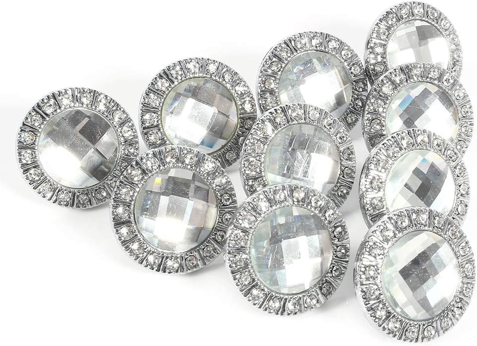 Fdit 10pcs Fashionable Decorative Clear Crystal Drawer Knobs, Shiny Rhinestone Home Bathroom Cupboard Drawer Door Pull Handle Decoration (Silver)