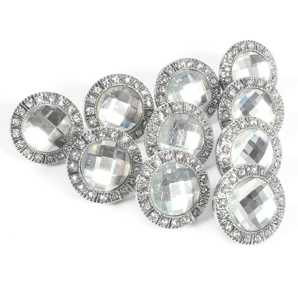 Fdit 10pcs Fashionable Decorative Clear Crystal Drawer Knobs, Shiny Rhinestone Home Bathroom Cupboard Drawer Door Pull Handle Decoration (Silver)