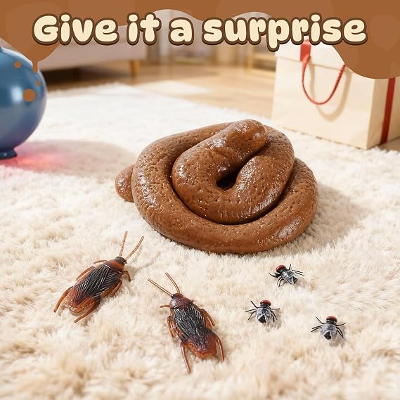 Fake Poop Realistic Dog Poop Fake Turd Gags and Practical Joke Poo Shit +Realistic Plastic Fake Cockroaches+ Flies for Valentine's Day gift list April Fools' Day Prank Party Supplies(Disgusting Shape)