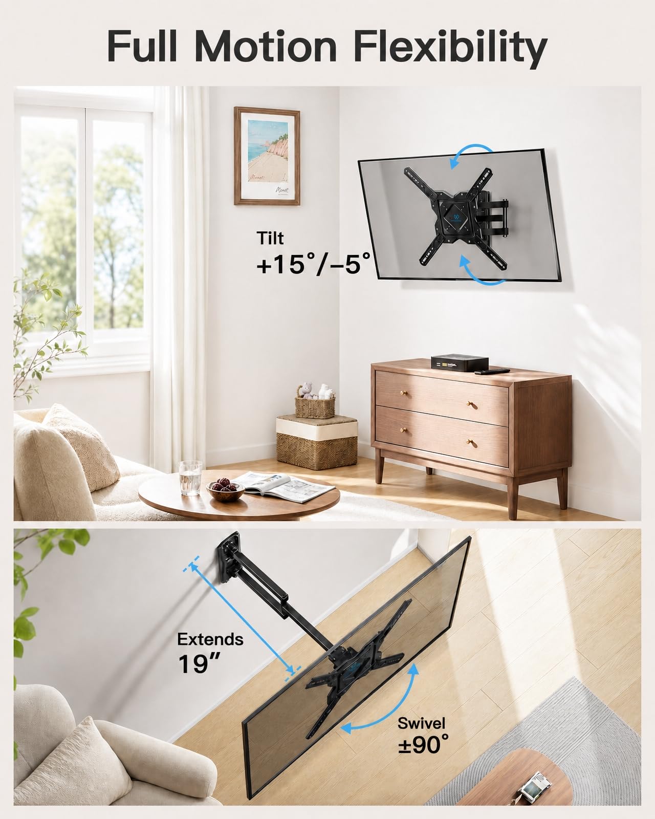 PERLESMITH Full Motion TV Wall Mount Corner for 27-60 Inch TVs — Amazon image 5