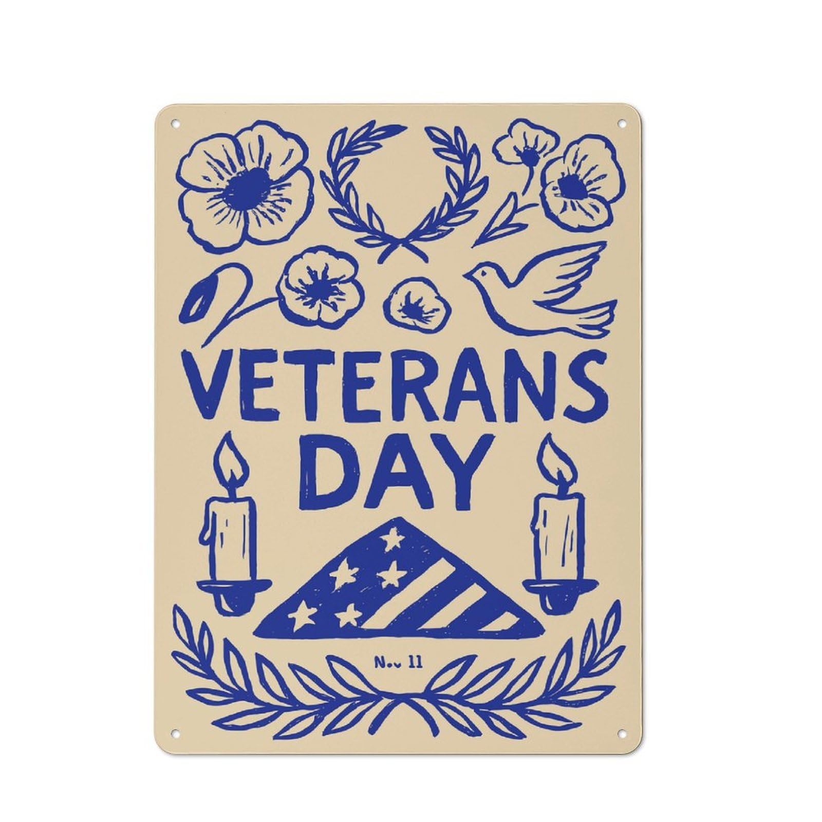 Vintage Metal Plaque 40x30cm Featuring Veterans Day Illustration, Diner Style Decor for Restaurant, Kitchen, Counter Or Breakfast Nook