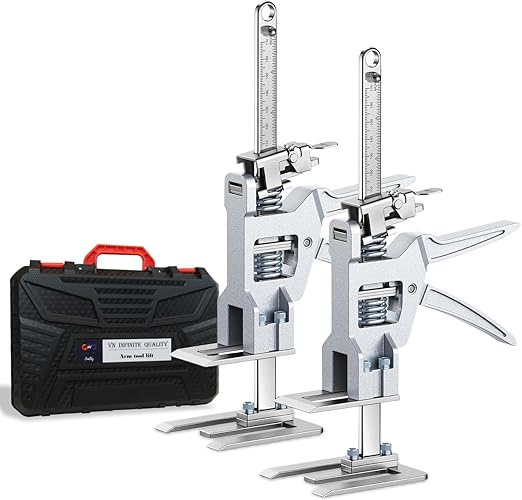 Labor Saving Handle 12" Lever Tool Lifts 2pcs, Wall Tile Locator, Multifunctional Lift Height Adjuster, Door Panel, Lifting Cabinet Jack, Lifts 6.69" Holds 440 lbs (Heavy Duty Steel Tool Box)