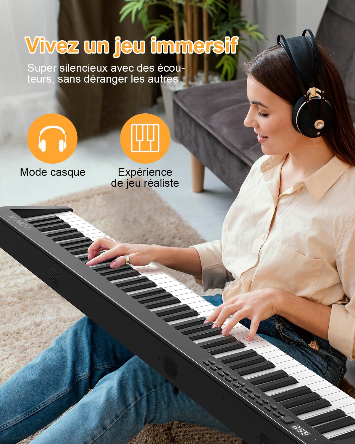 E Piano numérique 88 touches avec clavier semi-pondéré pleine taille avec fonction MIDI & Bluetooth, support de piano et pédale de sustain – Idéal pour les enfants à la maison et les voyages