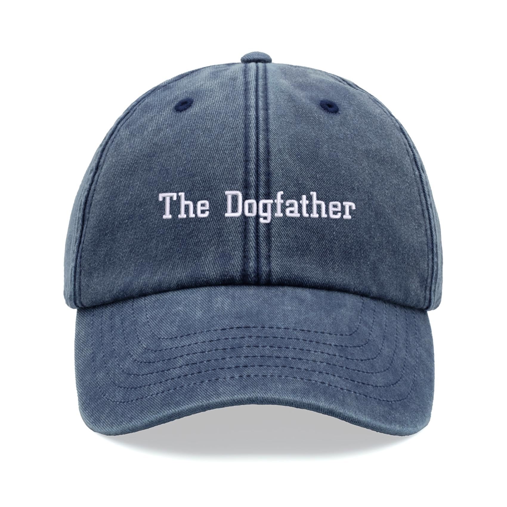 The Dogfather Baseball Cap Vintage Washed Unisex Dad Hat Adjustable Dog Blue Denim