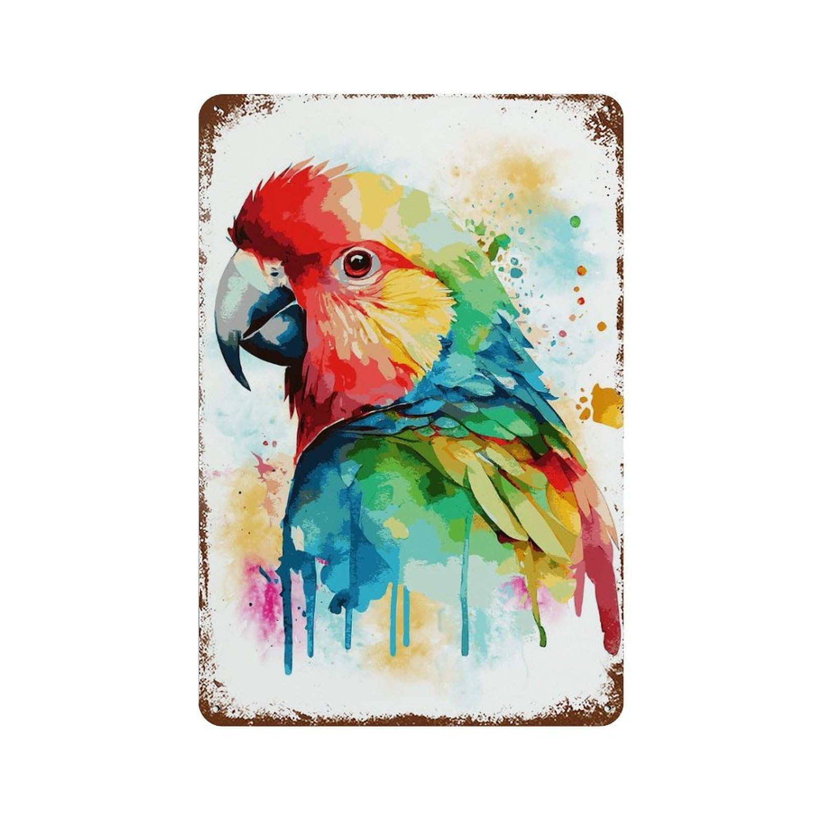 Garage Style Colorful Parrot Painting Rust Effect Tin Sign 11.8"x7.9", Farmhouse Wall Decor for Bar And Workshop