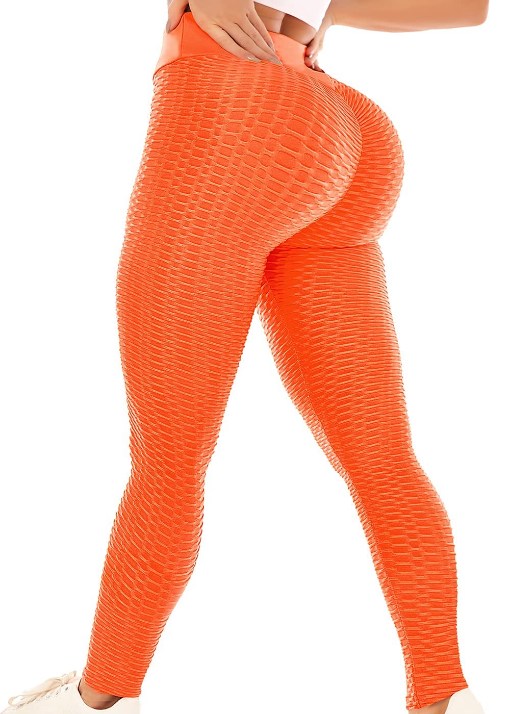 Vicherub Women's Orange Scrunch Butt Lifting Workout Leggings For High Waisted Yoga Pants Tummy Control Lift Gym Booty Tights, Xxl