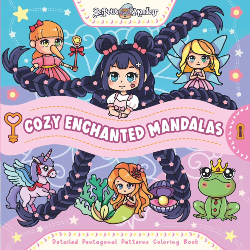 Cozy Enchanted Mandalas: Detailed Pentagonal Patterns Coloring Book: Featuring Whimsical Figures for Relaxation, Perfect for Teens and Adults