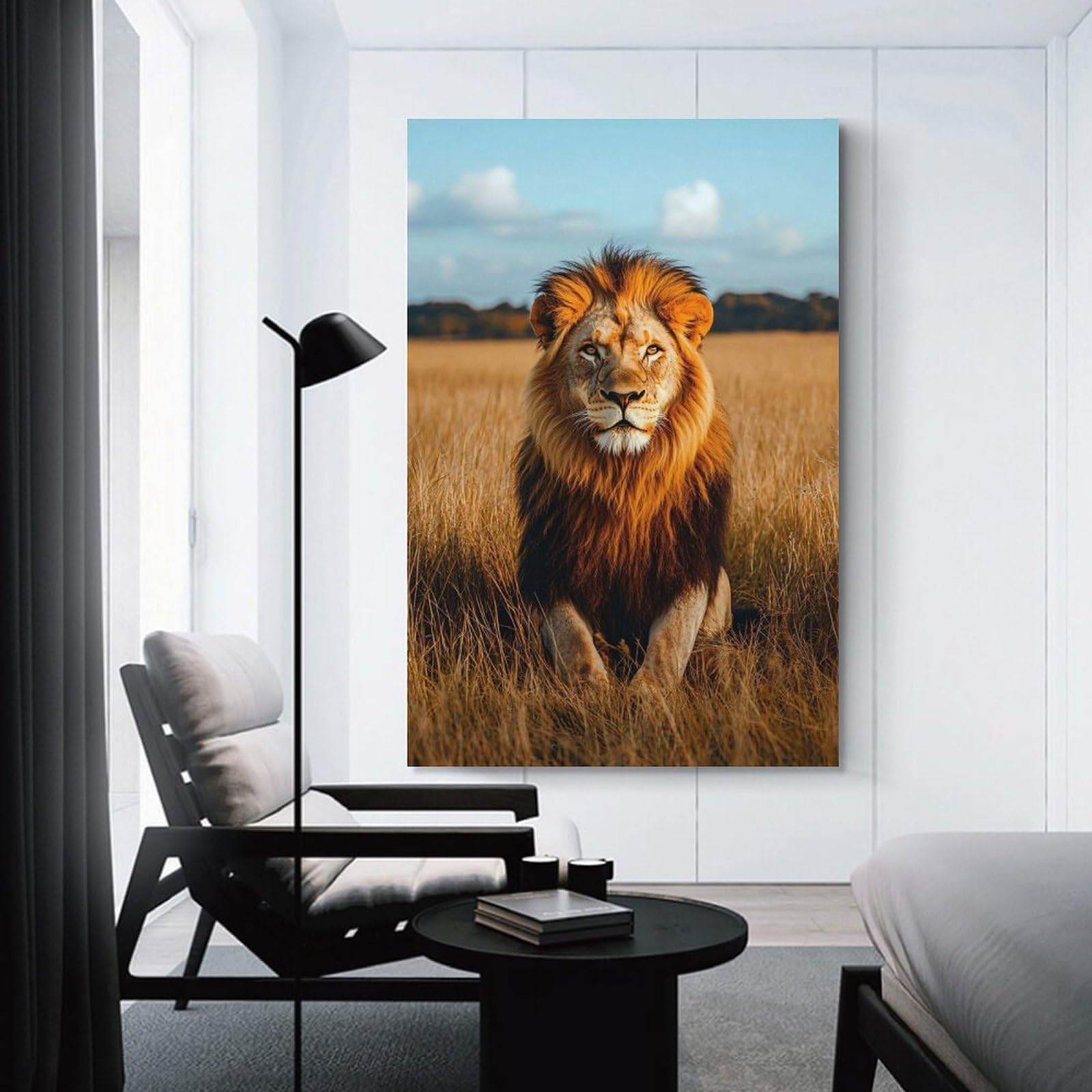 Junmoney Majestic Lion Portrait in Golden Field Decorative Canvas Print 24x36inch(60x90cm), for Hallway, Bedroom Or Modern Interiors, Home Decor Gift with Stylish Appeal