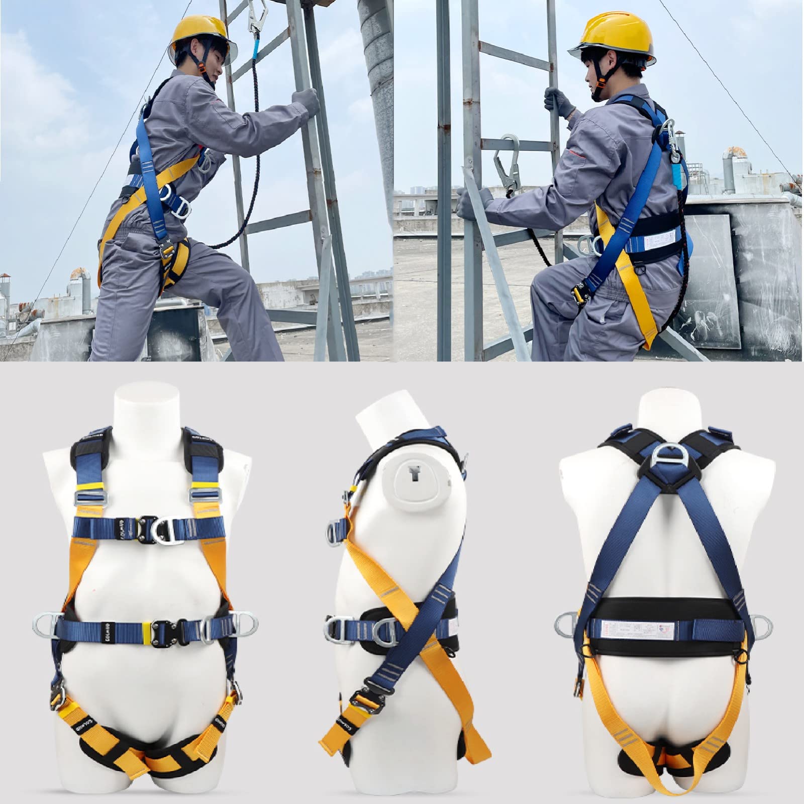 SwaYve Cinturón de Seguridad para Trabajos Aéreos, Arnés de Seguridad para Trabajos en Altura, Kit de Arnés para Escalada en Roca, Arnés de Seguridad para Trepar Árboles/B