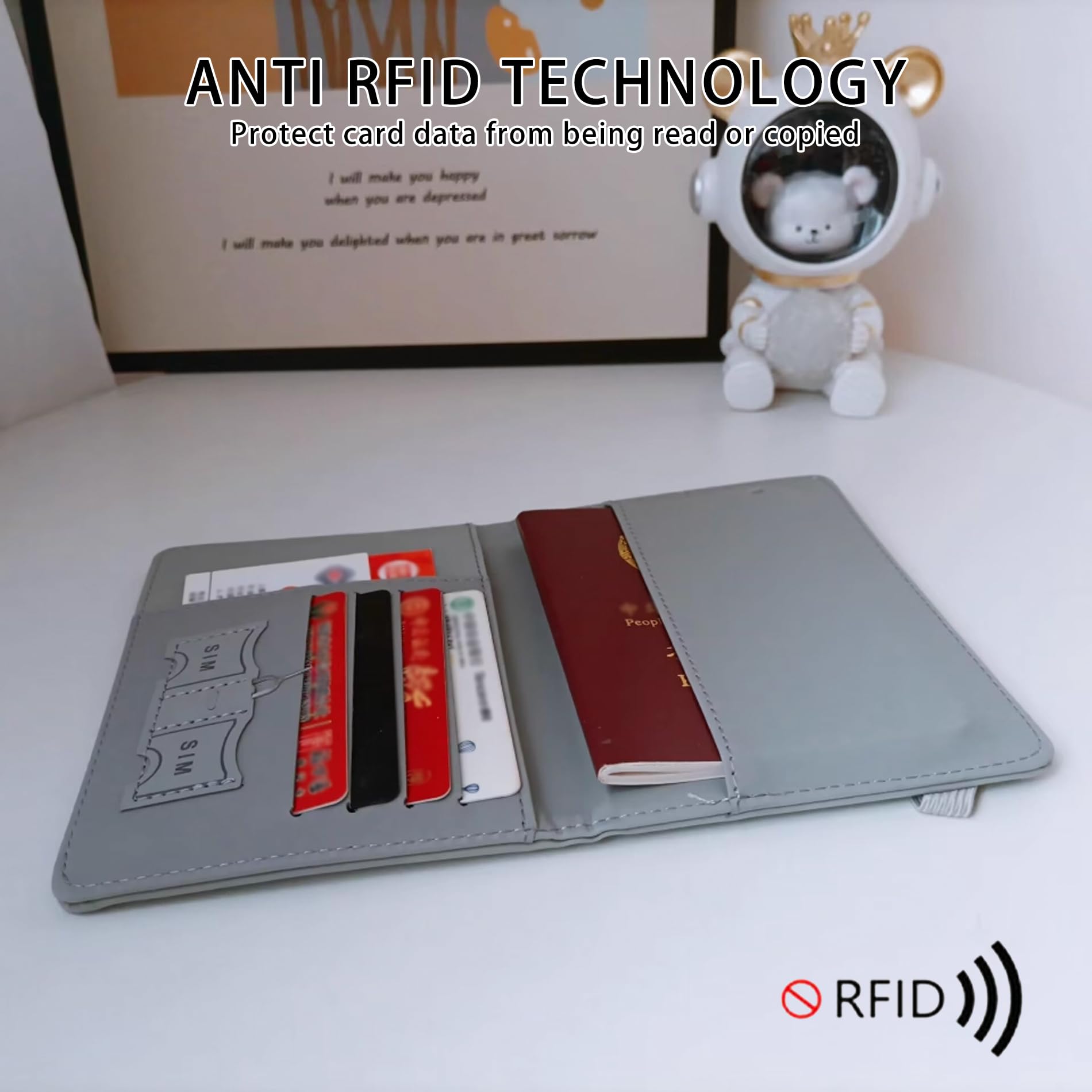 1 Szt. Etui na Paszport z Blokadą RFID,Wysokiej Jakości Materiał Skóropodobny PU z 4 Miejscami na Karty,1 Kieszenią na Monety,2 Miejscami na SIM & 1 Miejscem na Wysuwacz,1 Przegródką na Bilety(Szary)