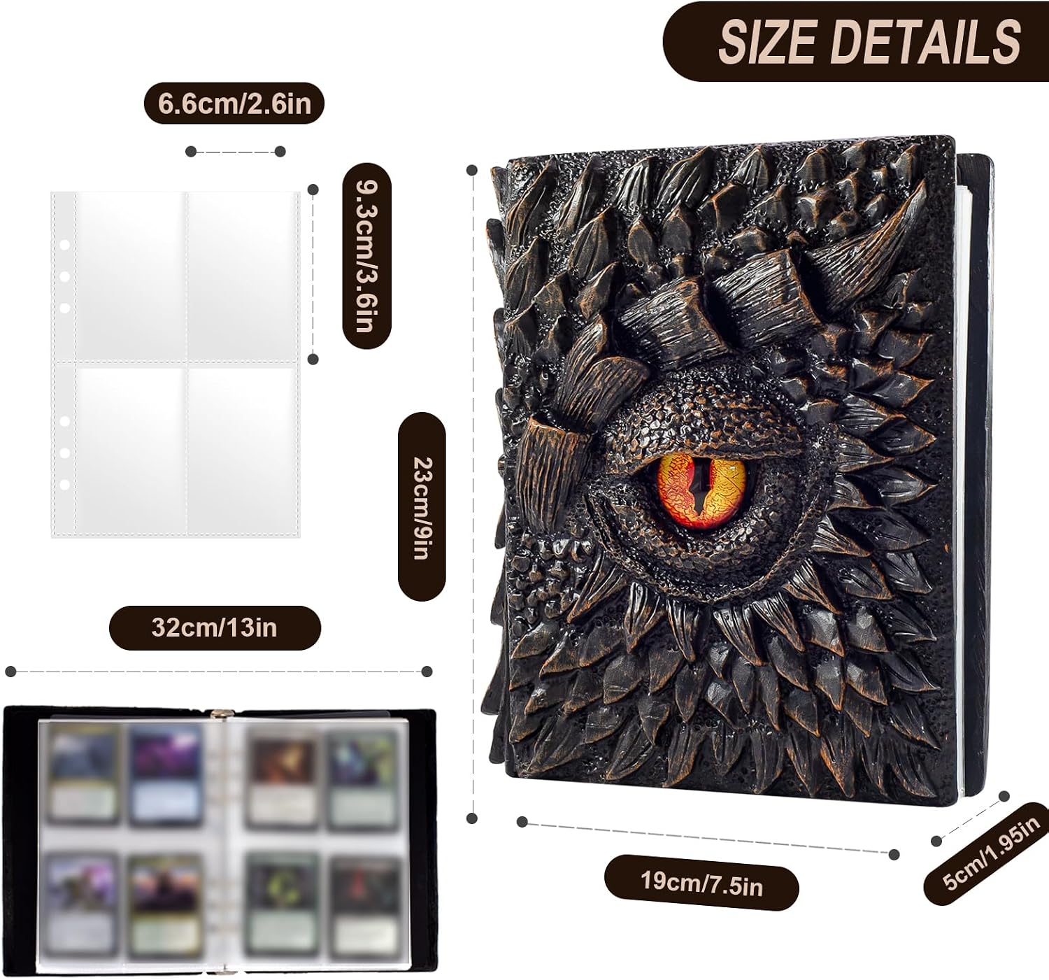 Trading Card Binder-3D Dragon Eye Embossed Fits 400 Cards Card Collector Album Holder,with 50 Removable Sleeves Toys Gifts for Boys Girls