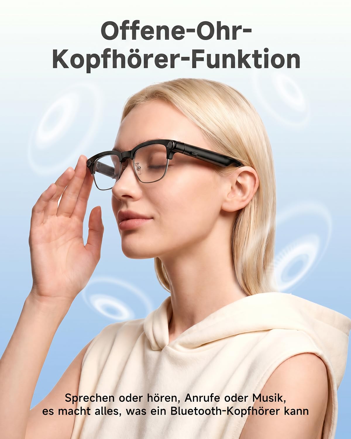 TOOBUR AI Smart Glasses mit 8MP Kamera, 1080P Anti-Shake HD Video, 2 Paar Linsen, Echtzeitübersetzung & Sprachassistent, Bluetooth-Anrufe & Offene-Ohr-Audio für Vlogging, Reisen & Meetings