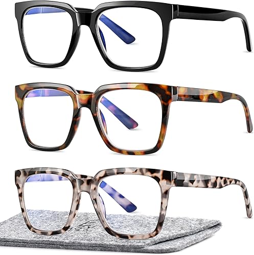 EASY READ 3 pares de anteojos de lectura para mujer, computadora cuadrada con bloqueo de luz azul, antirrayos UV, con bisagra de resorte