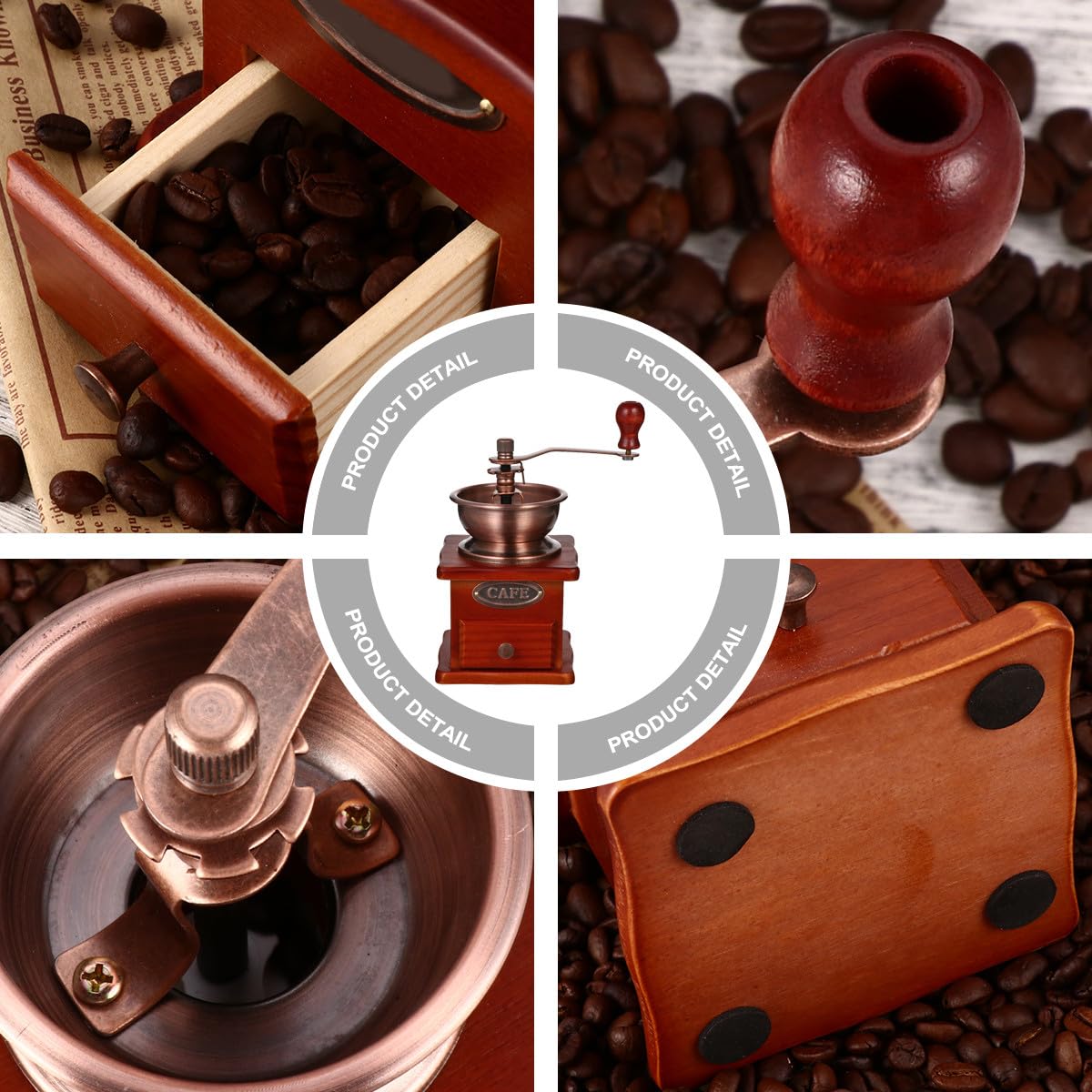 Molino Portátil Manual para Granos de Café Cono Cerámico y Cuerpo de Hierro, Diseño Tradicional Adecuado como Obsequio de Navidad