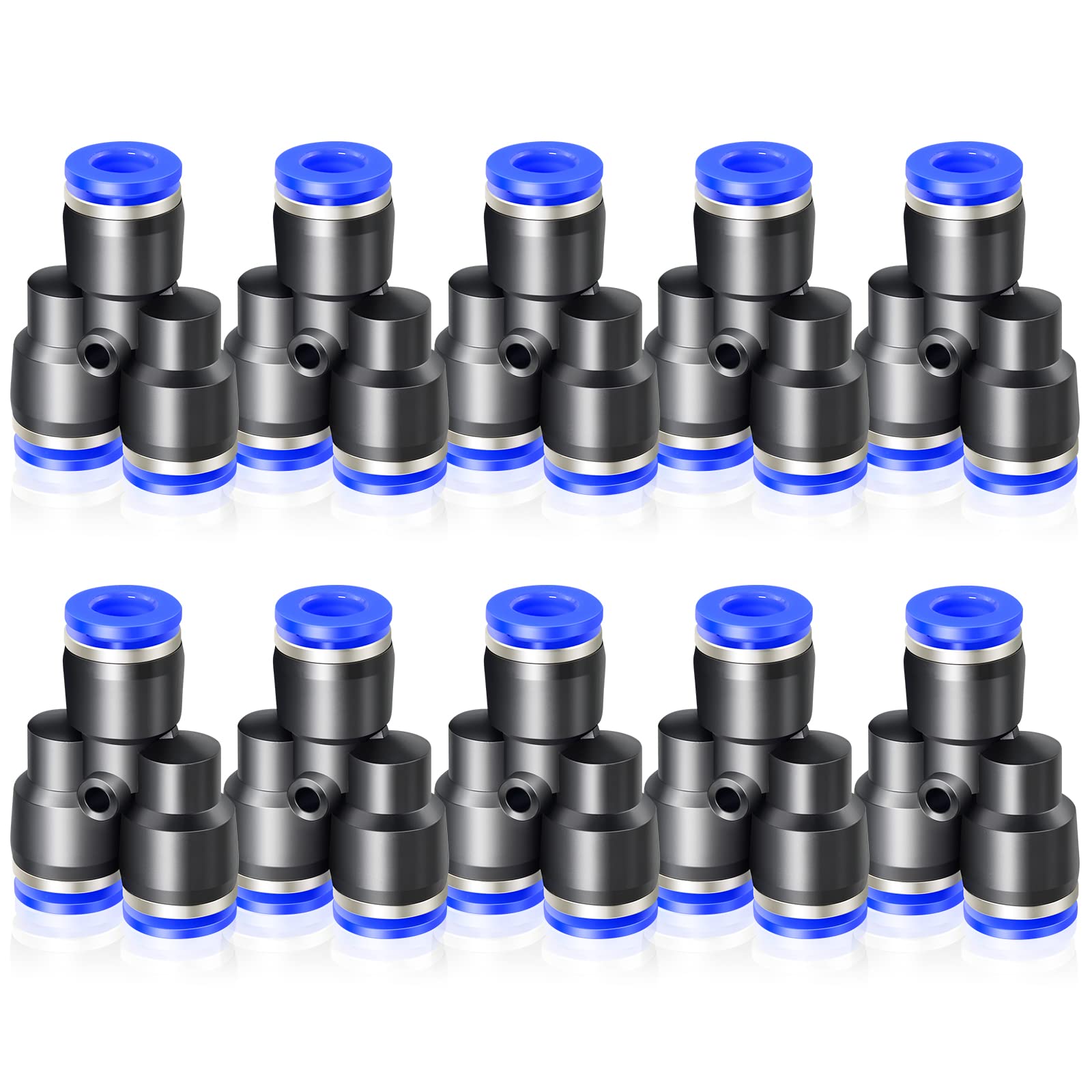 10 piezas azul de 10 mm de diámetro exterior en T de 3 vías empujar para conectar neumáticos accesorios (PE-10) — view 21