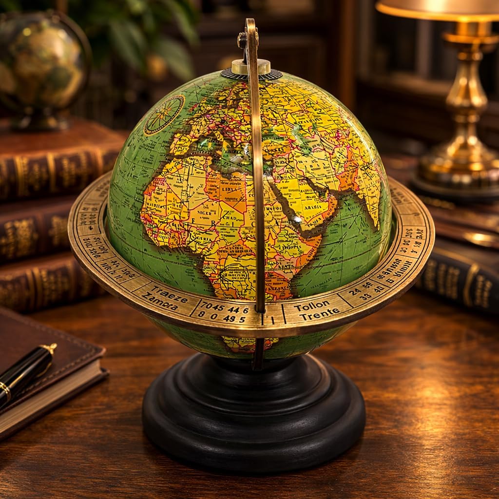 Antique Brass Armillary Sphere Globe Clock Spherical Astrolabe Vintage Handmade Nautical Item Decor for Office Desk & Home