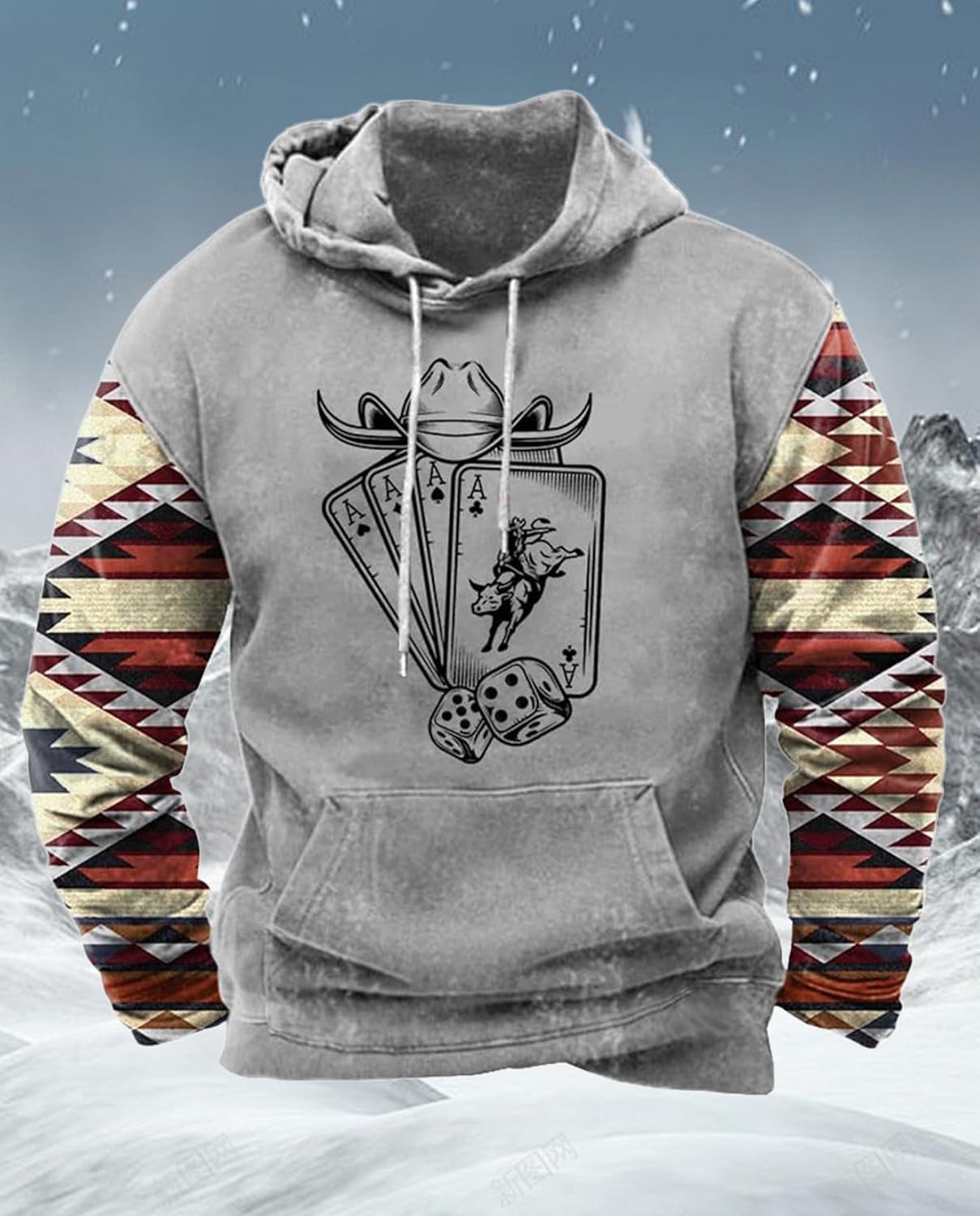 Western Hoodie for Men Aztec Cowboy Printed Drawstring Pullover Hooded Sweatshirt M... - Image 6