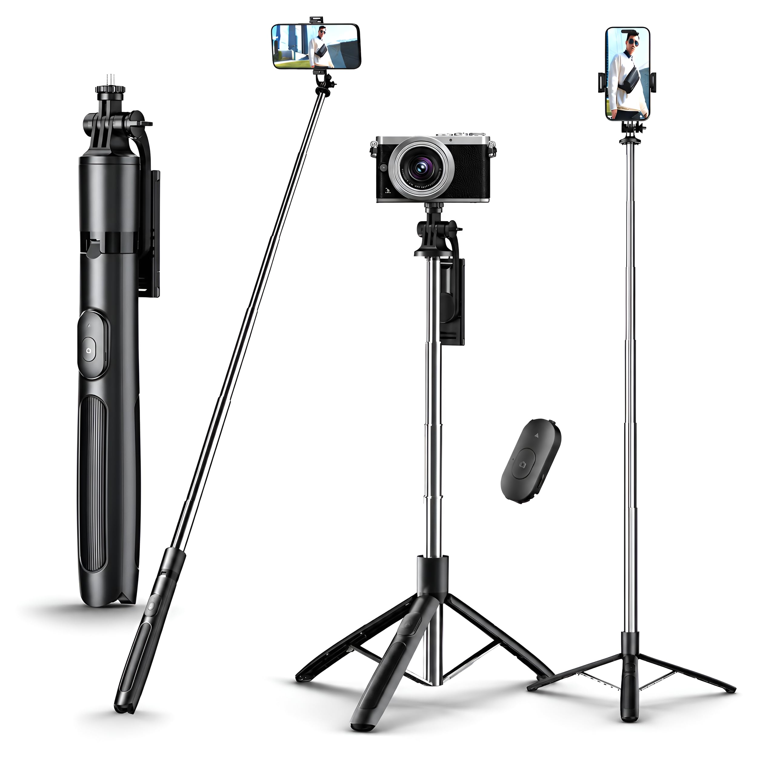 S15 Selfie Stick Tripod Stand 360 Degree, Extendable Upto 62 inch Long Selfie Stick with 6 Section Stable Base for Mobile/GoPro/Camera, Photoshoot Perfect for Vlogging & Meetings-image-48