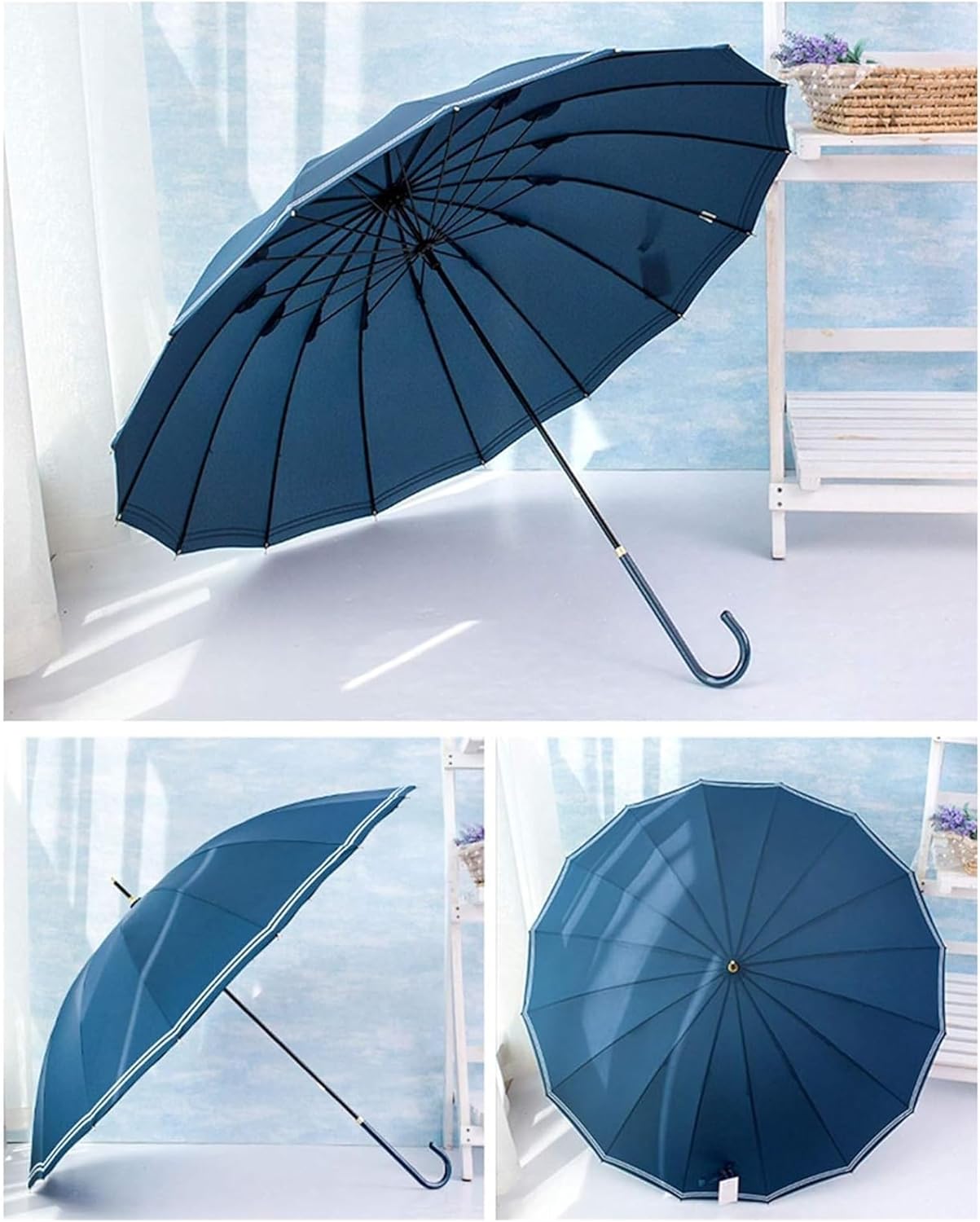 Stick Umbrellas Forest Retro Long Handle Umbrella Straight Handle, Large 16-Bone Design, Reinforced for Students Stylish (B)